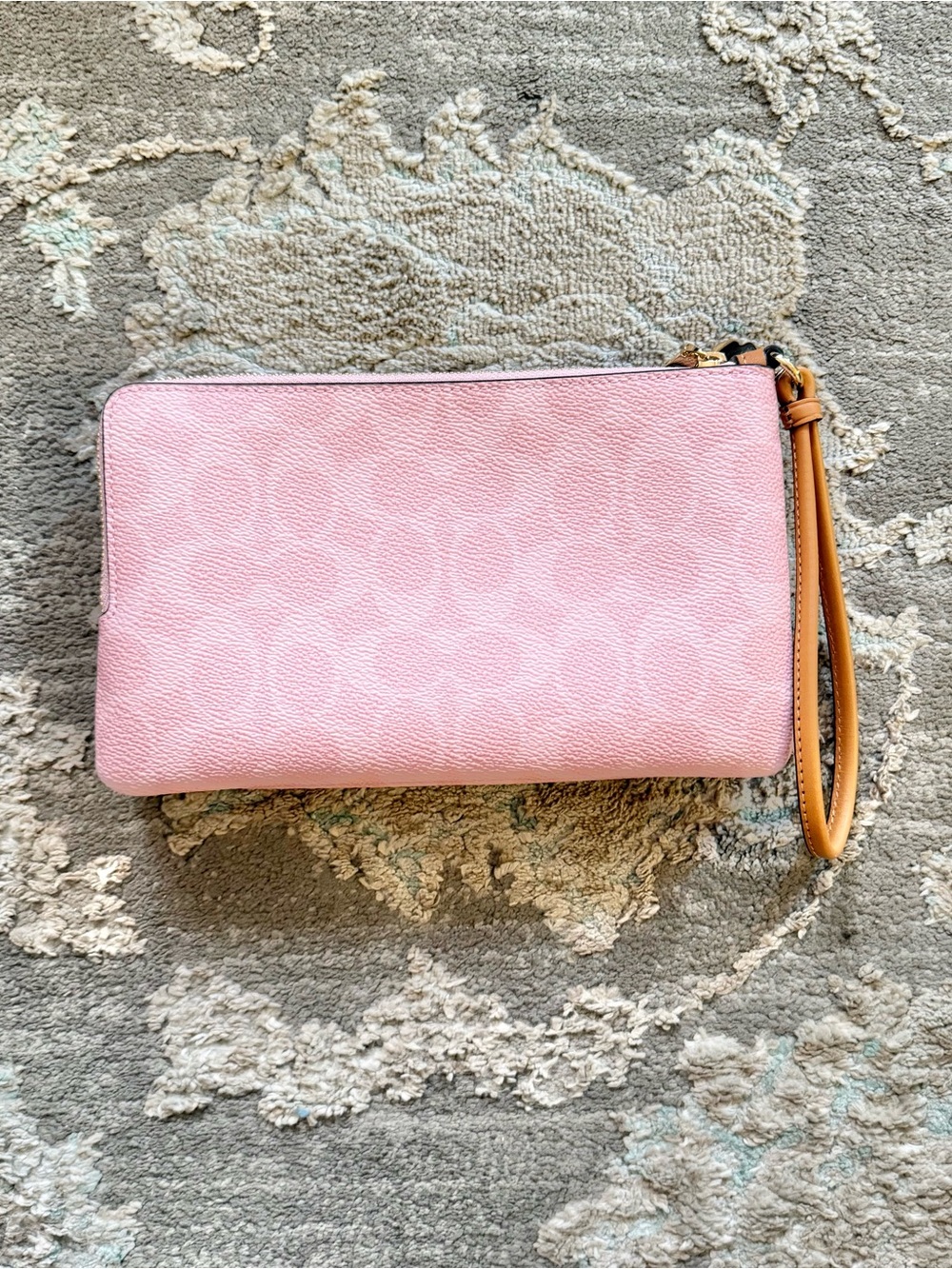 COACH Double Zip Wristlet in Powder Pink with Tea Rose Charm - Picture 3 of 9